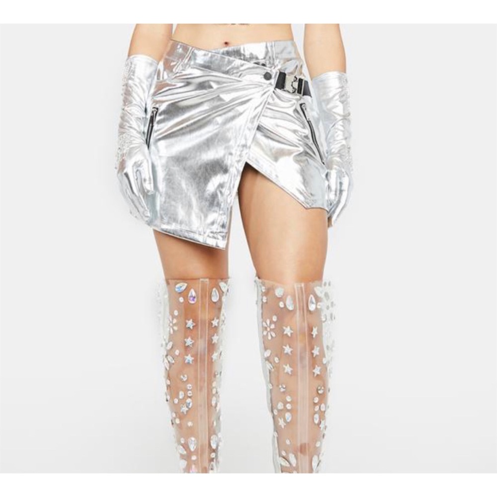 *New* Metallic Silver Buckle Wrap Skirt